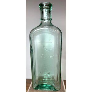 Antique rawleigh's Green Glass Apothecary Bottle Embossed Design Rectangular